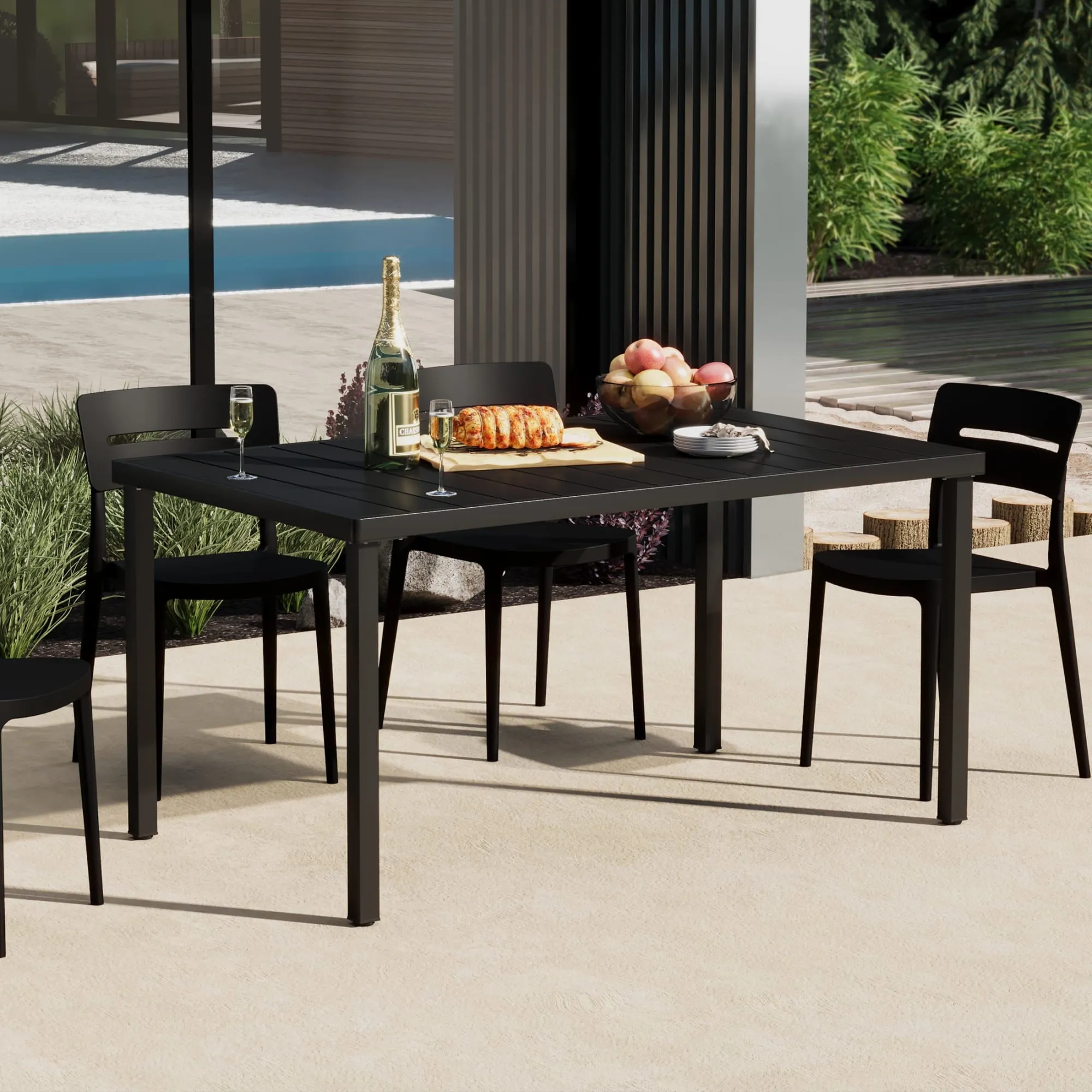 59 in Outdoor Dining Table for 6, All-Weather Iron Frame
